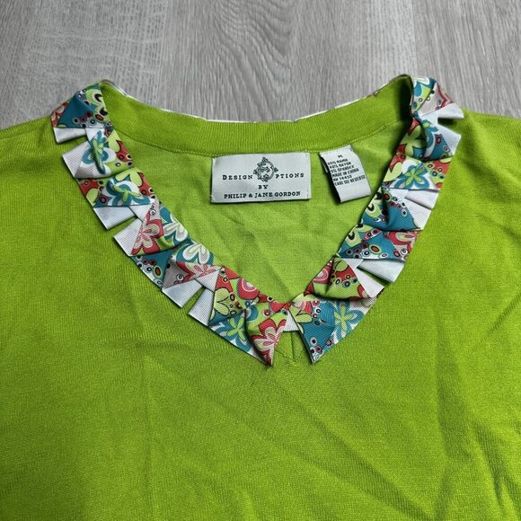Design Options Philip Jane Gordon Sweater Medium Floral Collar Short Sleeve - Picture 3 of 10